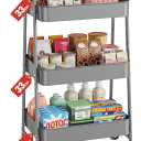 Sweetcrispy 3 Tier Rolling Cart with Wheels, Metal Utility Storage Carts, Kitchen Organizer Trolley Shelves, Mobile Shelving Unit for Bathroom Laundry Office Bedside, Gray (Light Grey)