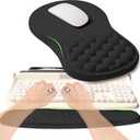 2-in-1 Ergonomic Set, Wave Rise Keyboard Wrist Rest and Massage Bulge Slope Mouse Pad Wrist Support, Cushion Memory Foam Integrated to Relieve Wrist Pain, Black