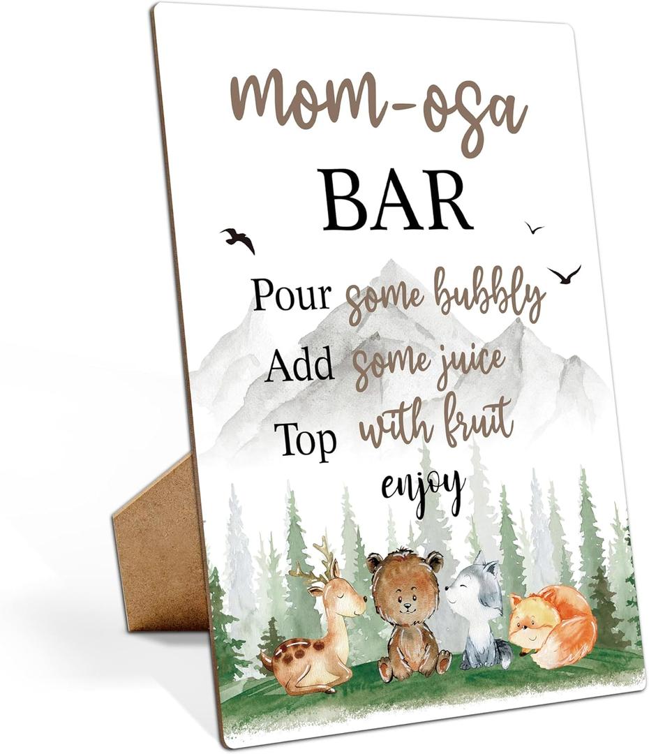 Momosa bar Baby Shower Sign, Woodland Animals Baby Shower Decorations, Gender Reveal Decorations, Birthday Brunch Decorations, Gender Reveal Party Supplies, Mom osa Bar Sign for Baby Shower-27