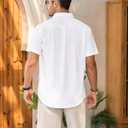 Mens Linen Shirts Short Sleeve Button Down Shirt Casual Cuban Guayabera Lightweight Summer Beach Solid Tops (White, L)