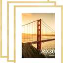 YESKAY 24x30 Picture Frame 3 Pack - Gold Poster Frame Display Pictures 18x24 with Mat or 24 x 30 Without Mat for Wall Hanging Horizontal and Vertical
