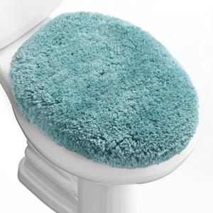 Microfiber Elongated Toilet Seat Cover 19.5"x 15" Machine Washable Solid Toilet Lid Cover Adjustable Rubber Backing Fits Only 18-19.5" L x 14-16" W Elongated Toilet Seat