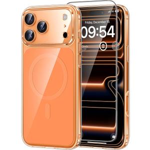 5 x TAURI Original Design for iPhone 17 Pro Case, Compatible with MagSafe with Screen Protector, Anti-Yellowing Military-Grade Protection Shockproof Magnetic iPhone 17 Pro Case, Clear Orange