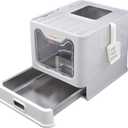 Stainless Steel Cat Litter Box with Lid, Enclosed Cat Litter Boxes, Covered Top Entry Litter Box, Foldable Large Metal Box with Cover