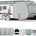 ALBINA 300D Oxford Travel Trailer RV Cover, 24-27" Waterproof Tearproof Windproof Camper Cover for Winter Snow with Zipper Door, Jack Cover, 4 Tire Covers and Wind Protector Straps
