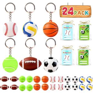 24 Pack Party Favors Gifts for Kids - Funny Keychains with Valentine Gifts Cards for Boys, Girls, Toddlers, Friends, Classroom School Exchange Party Favors (24)