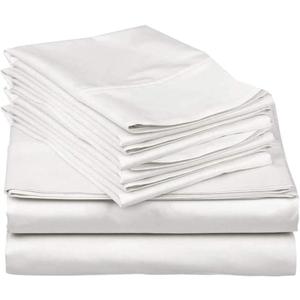 Mattress-Homes 6 Piece King Sheet Set, Hotel Luxury Collection, 100% Egyptian Cotton, 18 Inch Deep Pocket Fitted Sheet, Soft & Cool, Breathable Bedding with 4 Pillowcases in White Solid