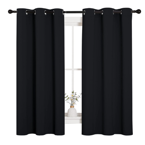 NICETOWN Pitch Black Solid Thermal Insulated Grommet Blackout Curtains/Drapes for Bedroom Window (2 Panels, 42 inches Wide by 63 inches Long, Black)