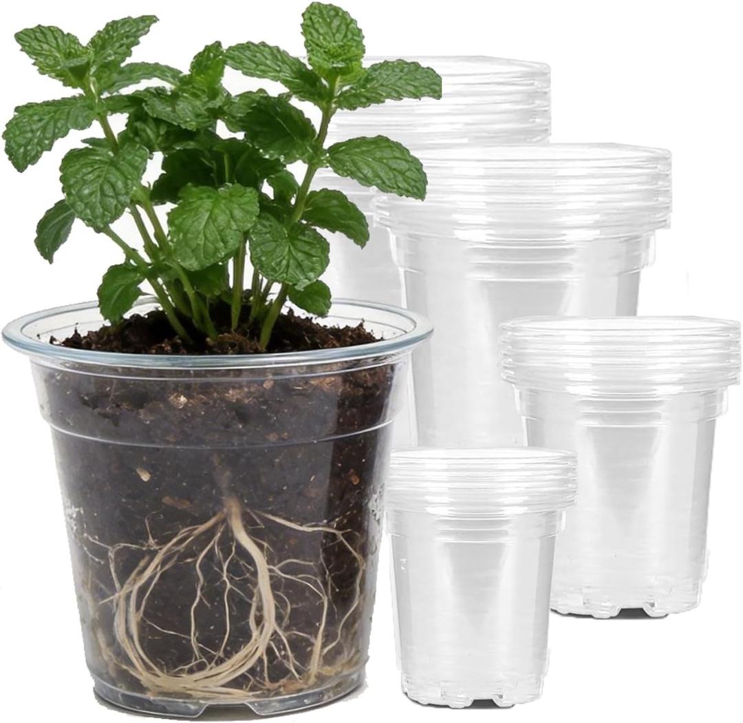 Yondaha 20-Pack Clear Nursery Pots with Drainage Holes - 3.5/4/5/6 Inch Plastic Plant Pots for Indoor Gardening, Transparent Flower Planters for Orchid Propagation, Succulents & Seedling Repotting
