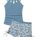 Girls Swimsuit Cutout Bathing Suit Two Piece Swimsuits for Teen Girls Tankini Swimwear Set High Waisted 13 Years Blue