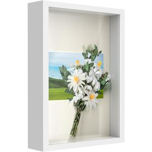 A4 Shadow Box Frame, 8x12 3D Picture Frame Display Cas with Real Transparent Glass for Photos, Memorabilia, Crafts, Souvenir, Wedding Memories, Baby Items - White/ 1.2 Inch Depth
