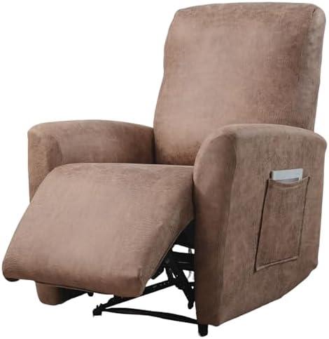 FUANGUI Recliner Chair Covers 4-Pieces Faux Leather Looking Small Recliner Cover for Recliner Chair, Non Slip Covers Washable Lazy Boy Slipcovers/Furniture Protector for Kids, Dog, Living Room,Camel