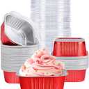 40 Pack Mini Cake Pans with Lids, 5oz Square Aluminum Foil Brownie Baking Cups, Muffin Tin Ramekins, Disposable Dessert Cupcake Cups for Wedding Birthday Party, Rad (Red)