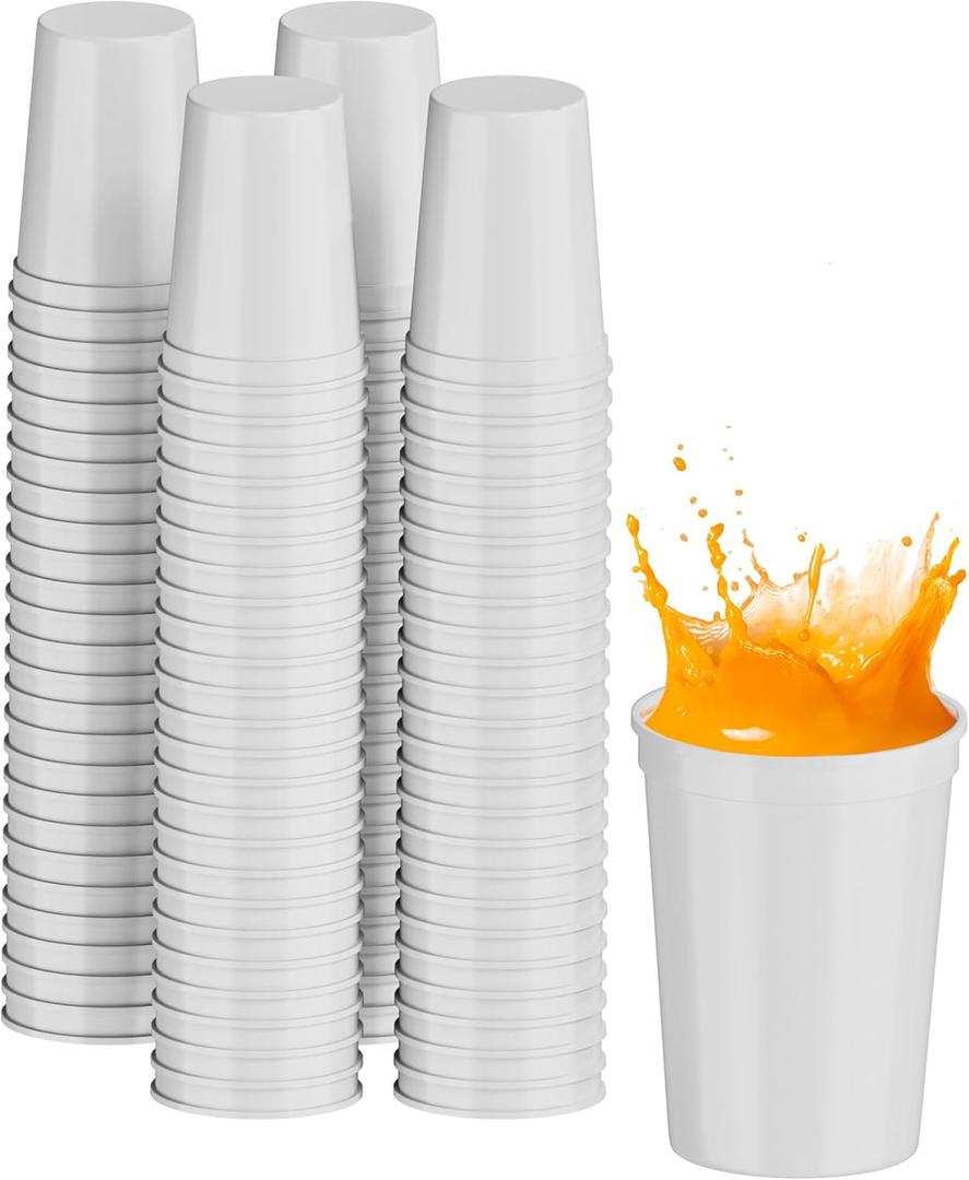 PartyPrints 100 Pack 10 to 12 oz White Reusable Blank Plastic Cups, Stadium Cups Bulk  BPA Free Dishwasher Safe Party Cups, Colored Cups Perfect for Party, Wedding, Birthday Graduation, Clubs