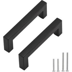 Cabinet Pulls Matte Black Cabinet Handles Square Drawer Pulls, 10 Pack 3-3/4 Inch Stainless Steel Kitchen Door Cupboard Cabinet Handles, Drawer Hardware Handles, 96mm Hole Centers