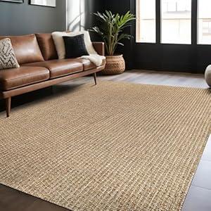 Luul Home Easy Jute Rugs 9x12 Natural Color Living Room Indoor Outdoor Area Rug for Farmhouse Patio and Kitchen Rug High Traffic Washable Easy to Clean Solid Boho Woven Design Outside Carpet (9 x 12)