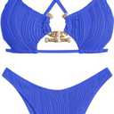 ZAFUL Women's Sexy Cutout Bikini Set High Cut Textured Metal Ring Cheeky Swimsuit Two Piece Bathing Suit