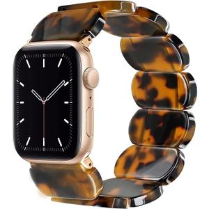 Heesch Tortoise Stretchy Watch Band Compatible with Apple Watch Serise Ultra/SE/8/7/6/5/4/3/2/1, Resin Cute Watch Strap Wristband for iWatch Bracelet for Women Men Girls, 38/40/41mm, 42/44/45/46/49mm, Oval Version