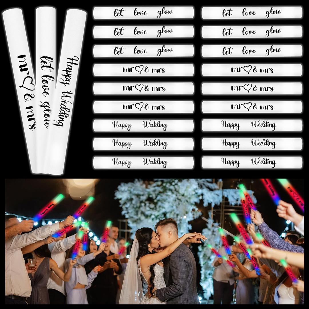 Glooglitter 60 Pcs Wedding Glow Sticks LED Foam Sticks Bulk Light up Baton Light Sticks Wedding Party Favors Wedding Dance Floor Props Glow Wands for Wedding Guests Ceremony Reception, 13.6"