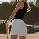 eoeoo Women's Flared Mini Skirt Stretchy High Waist Flowy Ruffle Hem Skater Skirt (White, M)