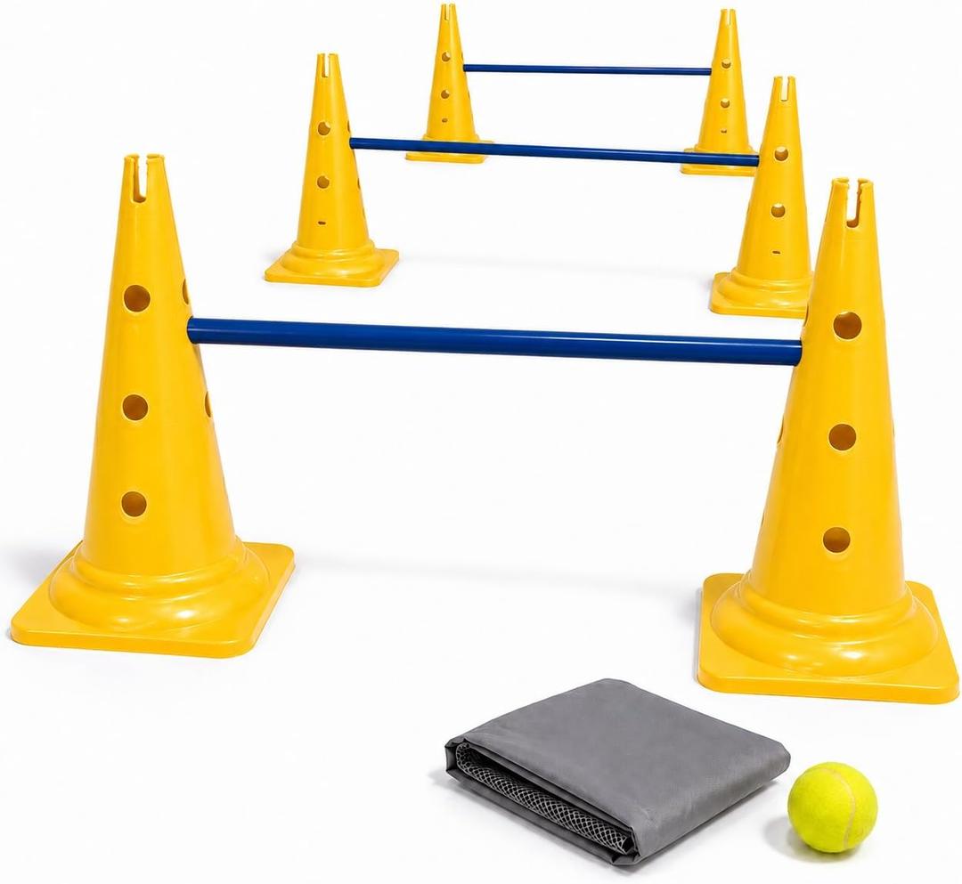 Dog Agility Equipment, 20-Inch Hurdle Set, 10.6 oz Weighted Cones