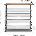 Garden 4 you Shoe Rack for Entryway 5 Tiers 11.8" D x 29" W x 36.5" H, Metal Shoe Rocks with Brown Wooden Tabletop, Angled Shoes Rack with Adjustable Mesh Shelves for Entryway Hallway Closet