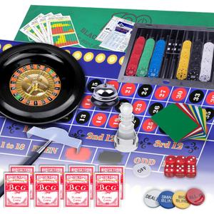 5 in 1 Premium Casino Game Set: Blackjack/Roulette/Craps/Texas Holdem/Poker Game Kit with 360 Chip+8 Deck Card+Roulette Wheel+2 Two-Sided Felt+6 Dice+Stratedgy Card,Texas Holdem Poker Blackjack Set