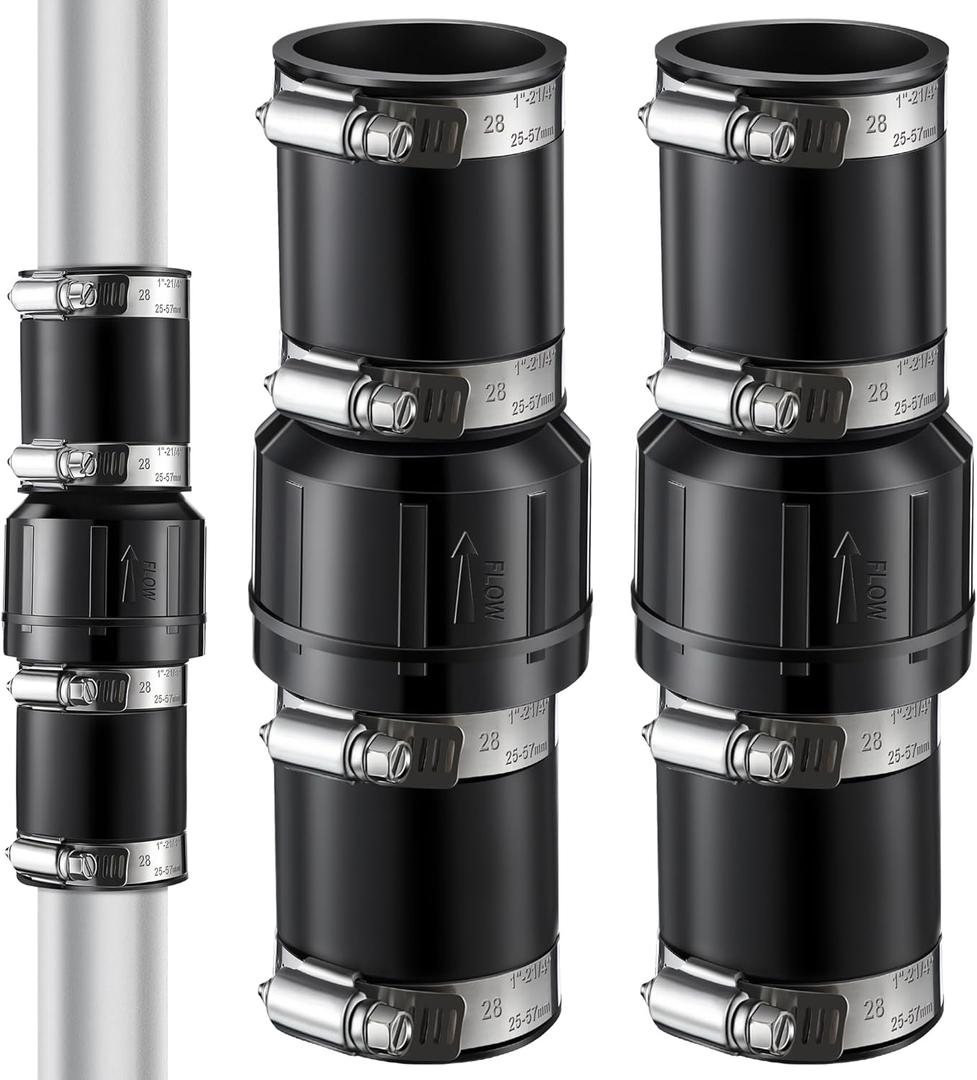 2 Pack Sump Pump Check Valve Fit 1-1/2 inch and 1-1/4 inch Pipe, Check Valve with 4 Pcs Stainless Steel Hose Clamps for Sump Pump Life Expectancy Increase