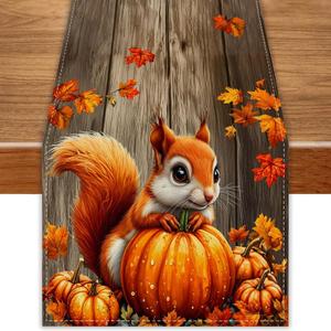 2 x Pumpkin Squirrel Fall Table Runner 108 Inch Seasonal Autumn Thanksgiving Kitchen Dining Room Table Decorations for Home Party Decor