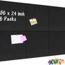 DOLLAR BOSS Felt Cork Board Tiles, 6 Packs 12" x 12" 1/2" Thick Cork Bulletin Board Self Adhesive Acoustic Panels Soundproof Corkboards for Walls with 60 Pushpins for Home Office Kitchen School, Black