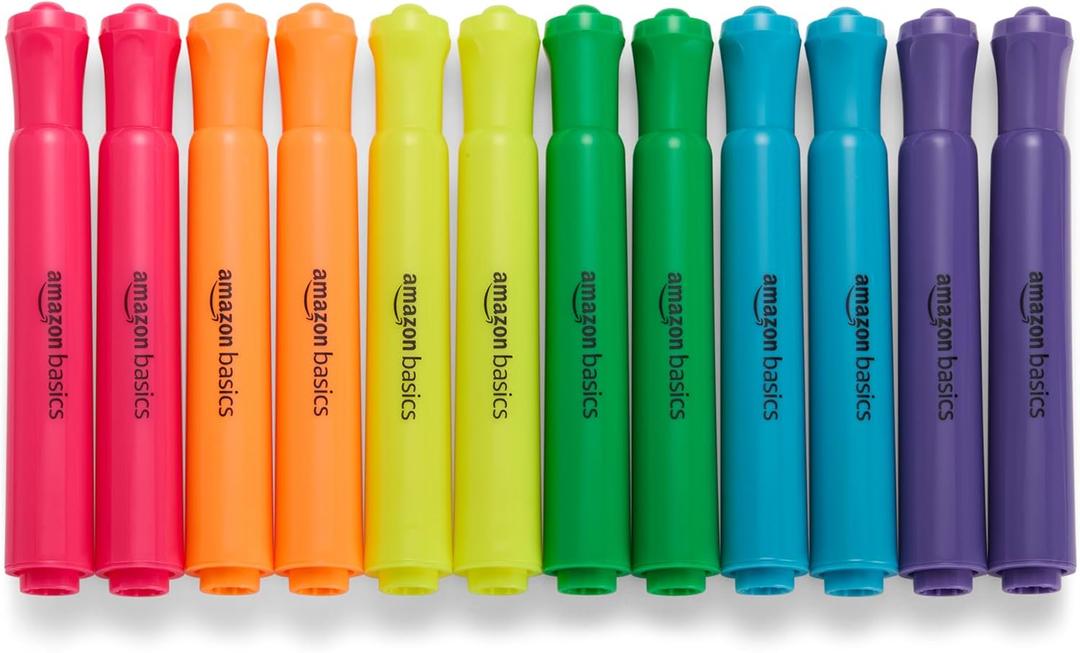 Amazon Basics Tank Style Highlighters, Chisel Tip, Bible Highlighter, Office and School Supplies, 12 Pack, Assorted Colors