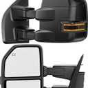 Smoked Power Heated Tow Mirrors Compatible with 2015-2020 Ford F150 F-150, Extended Trailer Towing Side Mirrors w/LED Turn Signal & Ambient Temp Sensor(for 2019+), Carbon Fiber Grey Housing