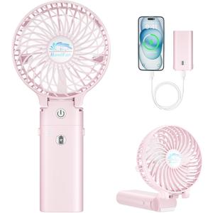 HandFan 5200mAh Handheld Fan Rechargeable, 20H Runtime Hand Fan, 3 Speeds Strong Airflow, Personal 180 Foldable Portable Fans for Travel/Summer/Concerts/Lash/Commute, Gifts for Women (Cherry Pink)