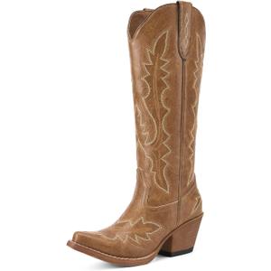 Cowboy Boots for Women, Knee High Cowgirl Boots | Classic Western, Snip Toe, Chunky Heel, Pull On, for Country Concert Party, Size 11