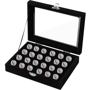 24 Slots Championship Ring Display Case, Sports Baseball Ring Display Case Box Flannel Baseball Ring Holder for Multiple Rings Championship Ring Box for Ring Display Sports Fan Souvenirs