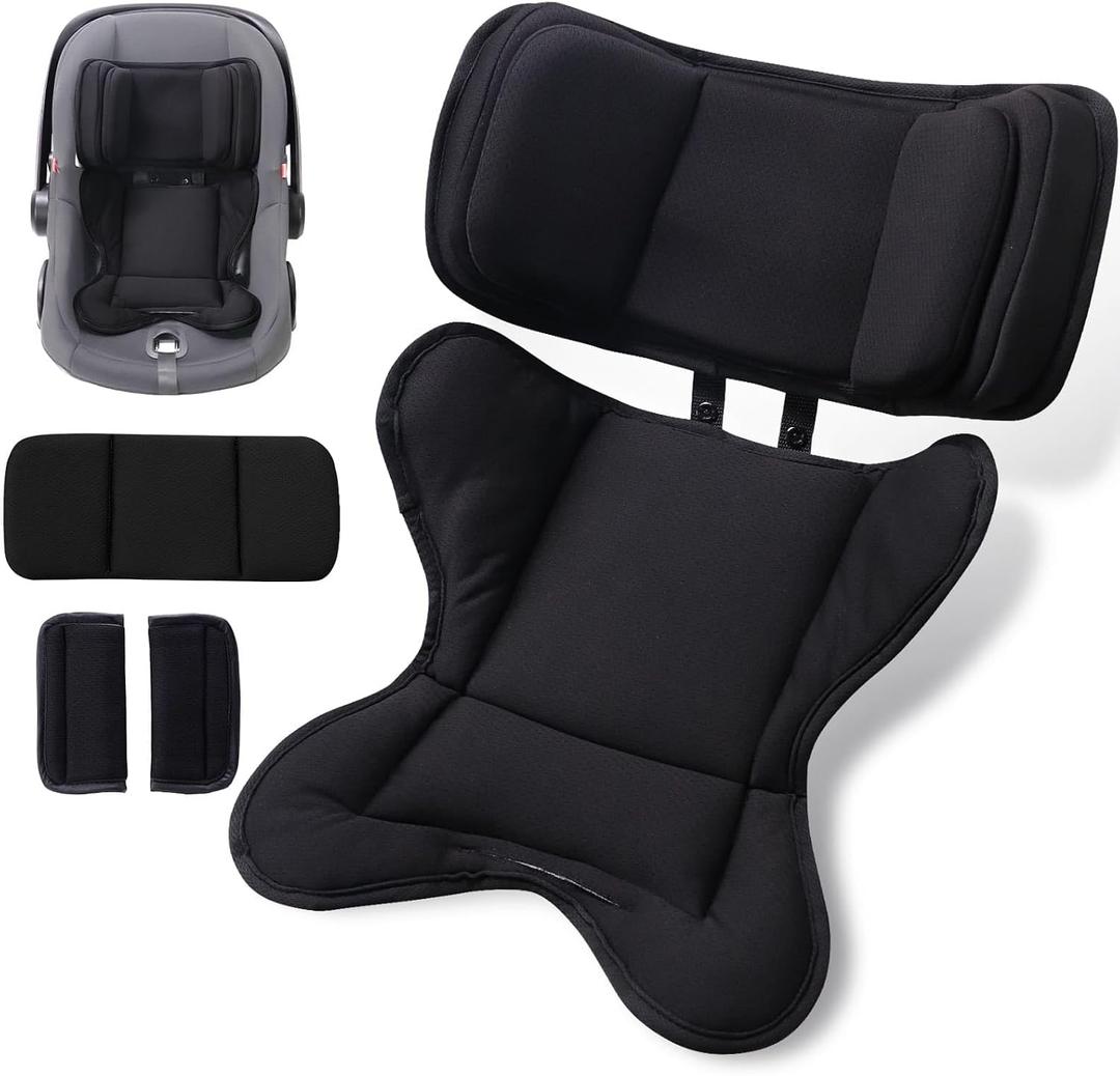 TinlyFinly Infant Insert Compatible with Doona, Graco, Britax, Chicco, Evenflo Car Seat, Adjustable Baby Head Body Support Cushion for Newborn to Toddler, Fits Infant Car Seat and Stroller (Black)