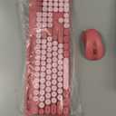 Wireless Keyboard and Mouse Combo, Retro Round Keycap Typewriter Keyboard with Phone/Tablet Holder, Cute Colorful Keyboard for Windows/Computer/Laptop by SABLUTE (Pink)