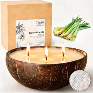 Viyffo 18oz Large Outdoor Citronella Candle, 3 Wick Non Toxic Soy Scented Candle in Natural Coconut Shell Jar, Patio Deck Garden Backyard Camping Candle, Rustic Home Dcor & Gift for Outdoor Lovers