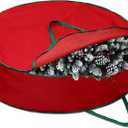 1 Pcs 60" Christmas Wreath Storage Bag Zippered Garland Holiday Container with Reinforced Handle Tear Resistant 600d Oxford Organizer Wreath Holder with Card (Red)