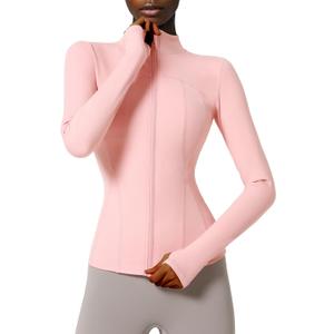 Locachy Women's Slim Fit Full Zip Athletic Running Sports Workout Jacket with Thumb Holes (X-Large, Style 02 Pink)