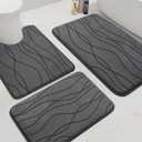 YIHOUSE Memory Foam Bathroom Rug Set, 3 Pieces - Dark Grey (Ultra Soft, Absorbent, Non-Slip, Machine Washable) (1'8" x 2'8")