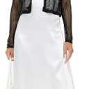 Women's Open Front Bolero Shrug Lightweight Knit Hollow Out Cropped Cardigan (White, S)