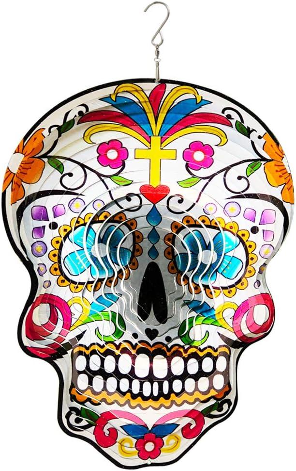 Fonmy Kinetic 3D Metal Garden Wind Spinner Unique Gifts Outdoor Decorations Quality Hanging Ornament for Home and Garden 12inch Mandala Silver Sugar Skull Wind Spinners