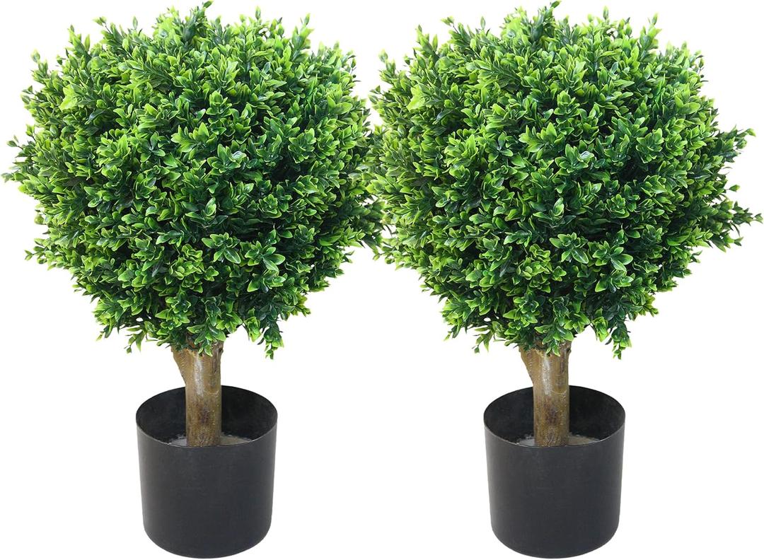 Topiary Artificial Trees - Set of Two 24-Inch-Tall UV-Resistant Shrubs - Indoor/Outdoor Fake Plants for Front Porch Decor by Pure Garden