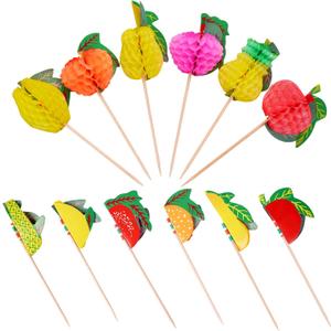 100 Pieces Cocktail Picks Paper Fruit Honeycomb Food Sticks Skewers Christmas Toothpicks for Appetizers Drink Garnish Luau Cake Tropical Margarita Party Decorations Bar Accessories 4 Inch Long