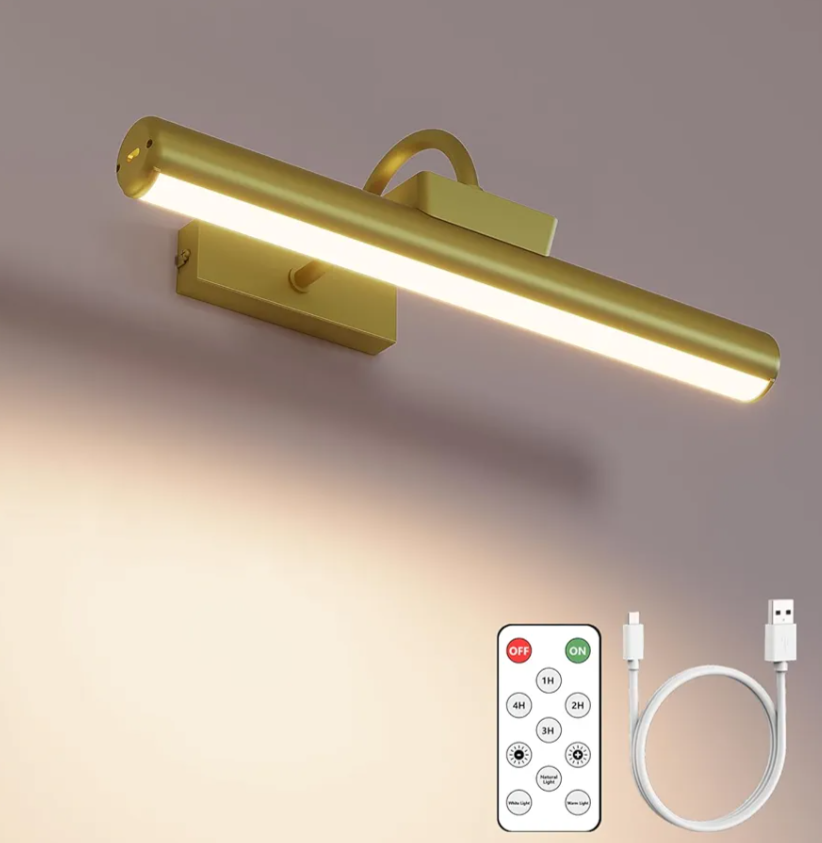 Picture Light Battery Operated, Wireless Art Light for Paintings, Dimmable 5000mAh Recharging Battery Picture Light with Remote Control for Wall, Gallery Dartboard Art Bedroom (Gold-1Pack)