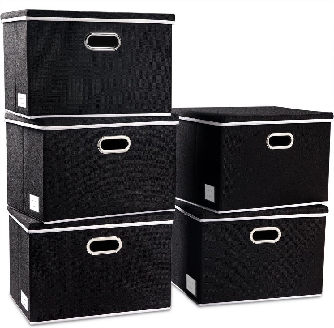 PRANDOM Extra Large Collapsible Storage Bins with Lids [5-Pack] Linen Fabric Foldable Storage Baskets Boxes Organizer Containers Cube with Cover for Bedroom Closet Office Nursery (22.8x15.75x13.8")
