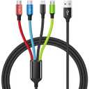 Dual Type-C 4 in 1 Multi Charging Cable [1Pack 5FT], Nylon 4 in 1 Charging Cable, Multi Chargers for All Devices with IP/Type C/Micro Port, Compatible with Most Cell Phones/Tablets and More (Red_Blue)