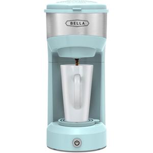 BELLA Dual Brew Single Serve Coffee Maker, K-cup Compatible with Ground Coffee Basket & Adapter - Carefree Auto Shut Off & Adjustable Tray, 14oz, Aqua (Standard)
