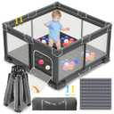 ICAREWAY Foldable Playpen for Babies and Toddlers, 50x50 Inches Portable Playpen, Kids Collapsible Play Pen with 2 Handlers, Indoor & Outdoor Baby Fence Play Area with Visible Mesh, Dark Gray